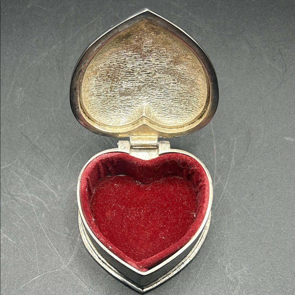 Heart-Shaped Silver Jewelry Box with Red Interior